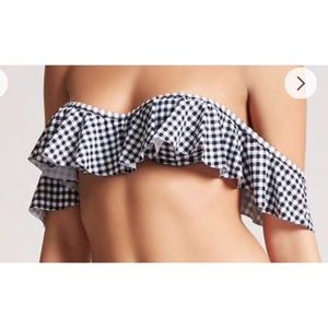 Gingham off the shoulder strapless bikini top new